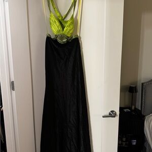 Dave & Johnny Black and Neon Yellow Backless Dress
